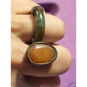 Vintage 60s-70s Two Finger Agate and Jade Brutalist Studio Artisan Ring 7.75-8